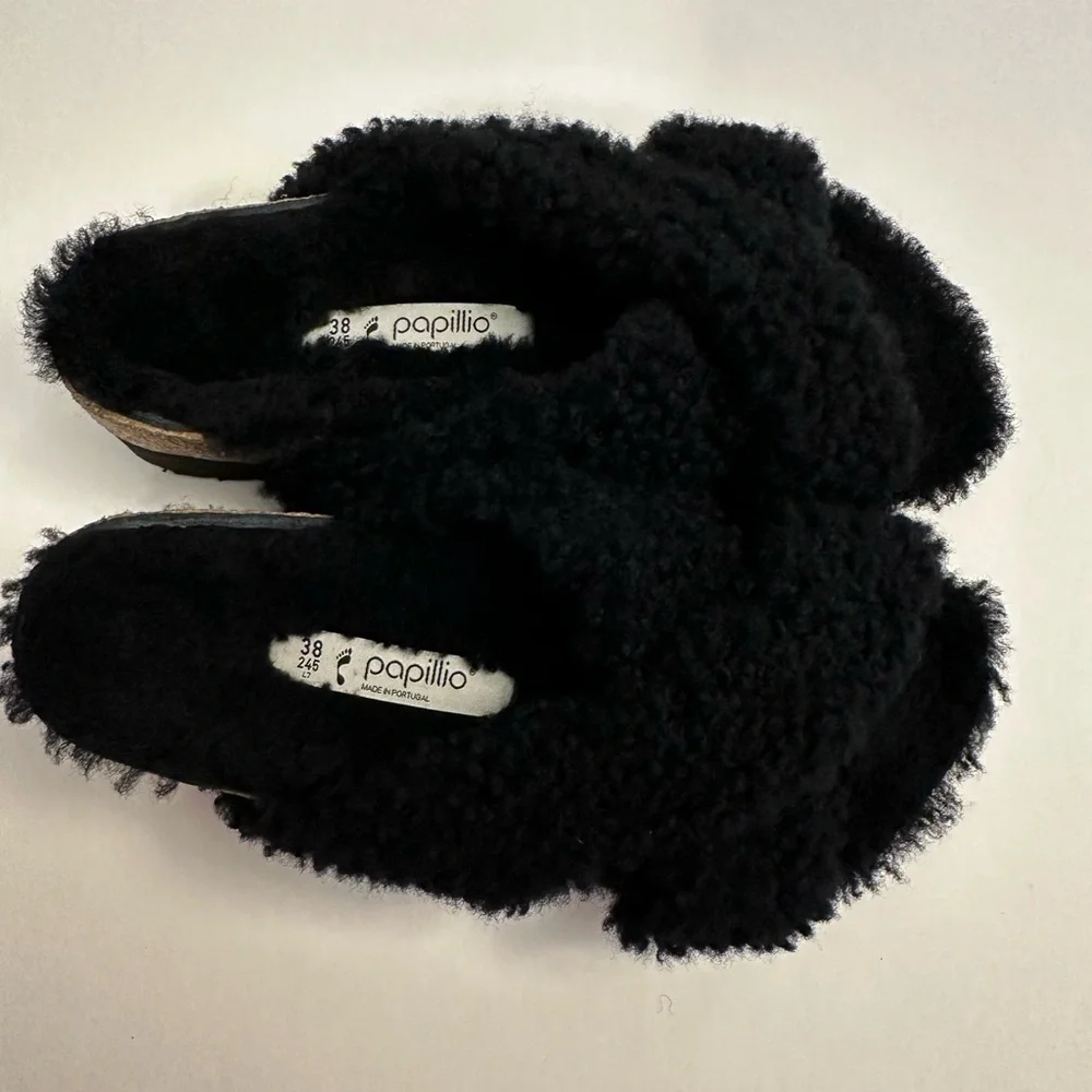 Birkenstock Papillio Daytona Shearling Teddy Platform Two-Strap Sandal Size 38